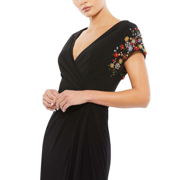 MAC DUGGAL EMBELLISHED SLEEVE JERSEY WRAP GOWN size 6 (S) - Picture 3 of 12